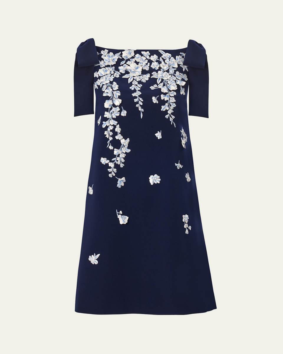 Embroidered Applique Bow Mini Dress